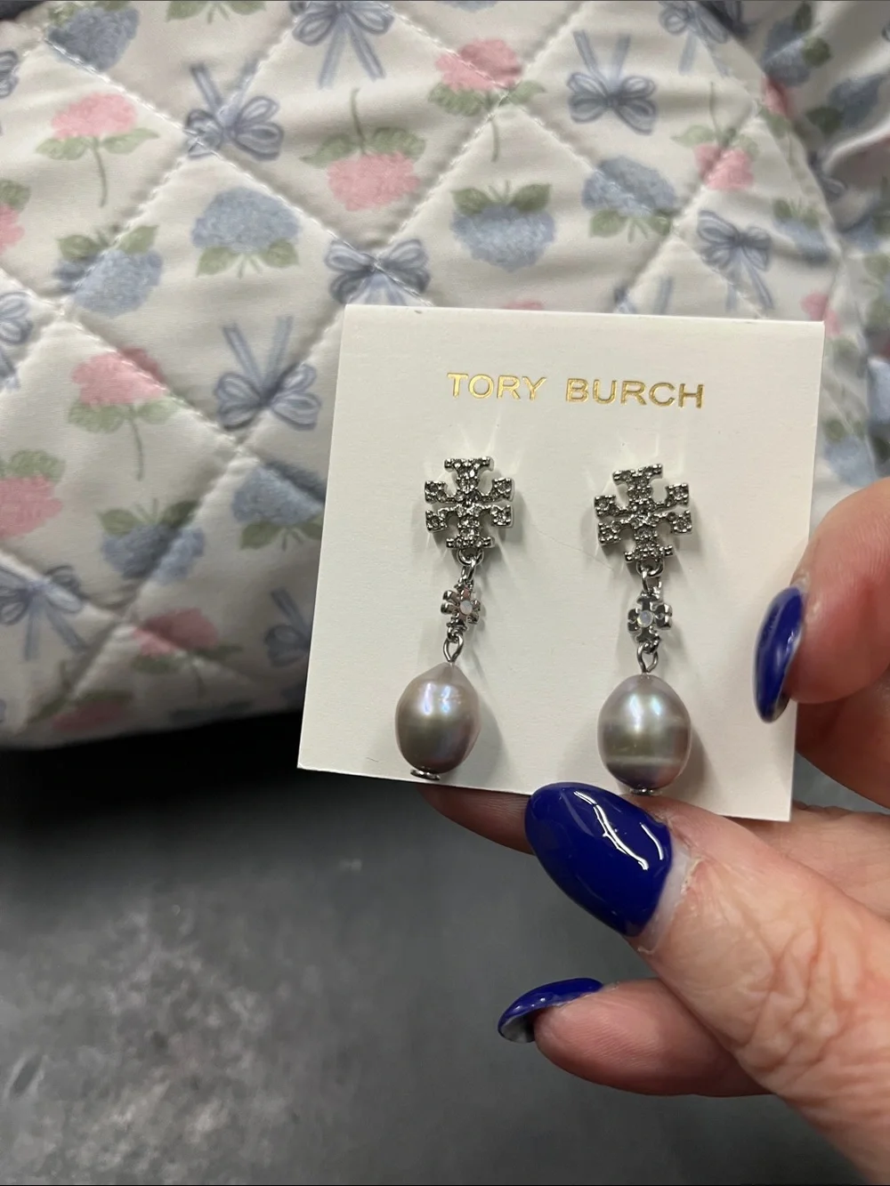 NWT Tory Burch Crystal Faux Pearl Drop Earrings